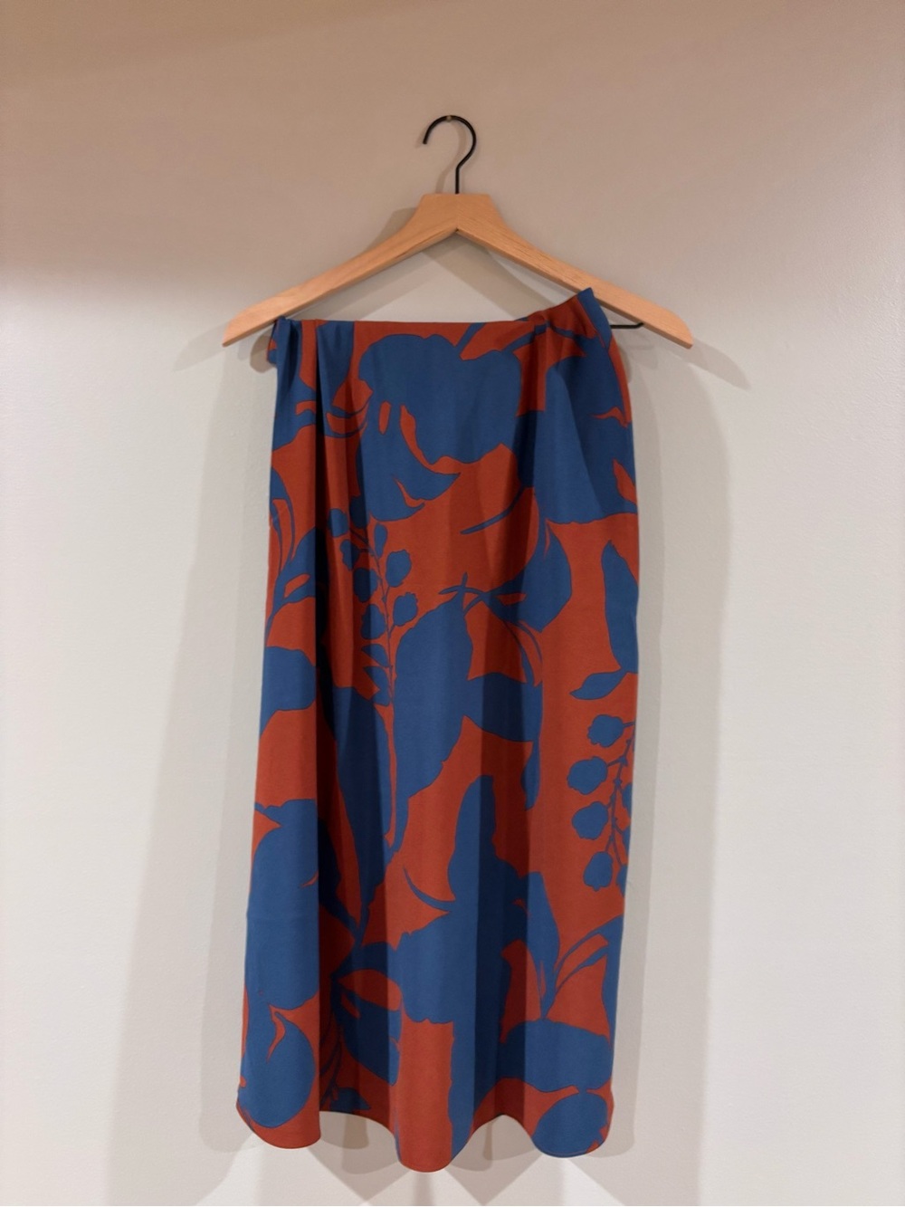 LOFT Blue & Rust Floral Print Midi Skirt medium petite